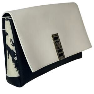 rare Proenza Schouler PS Elliot Clutch Leather White on Black w/ Suede Edges